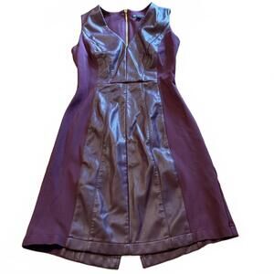 International Concepts Plum Faux Leather Sleeveless Panel Dress Size 4 Formal
